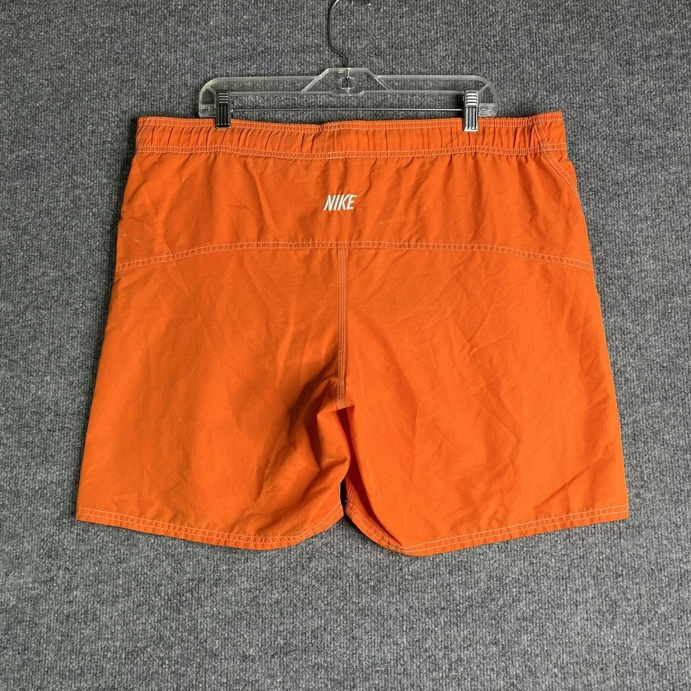 Vintage Y2K Nike Shorts Swim‎ Trunks Men L Orange Drawstring Mesh Lined Spellout